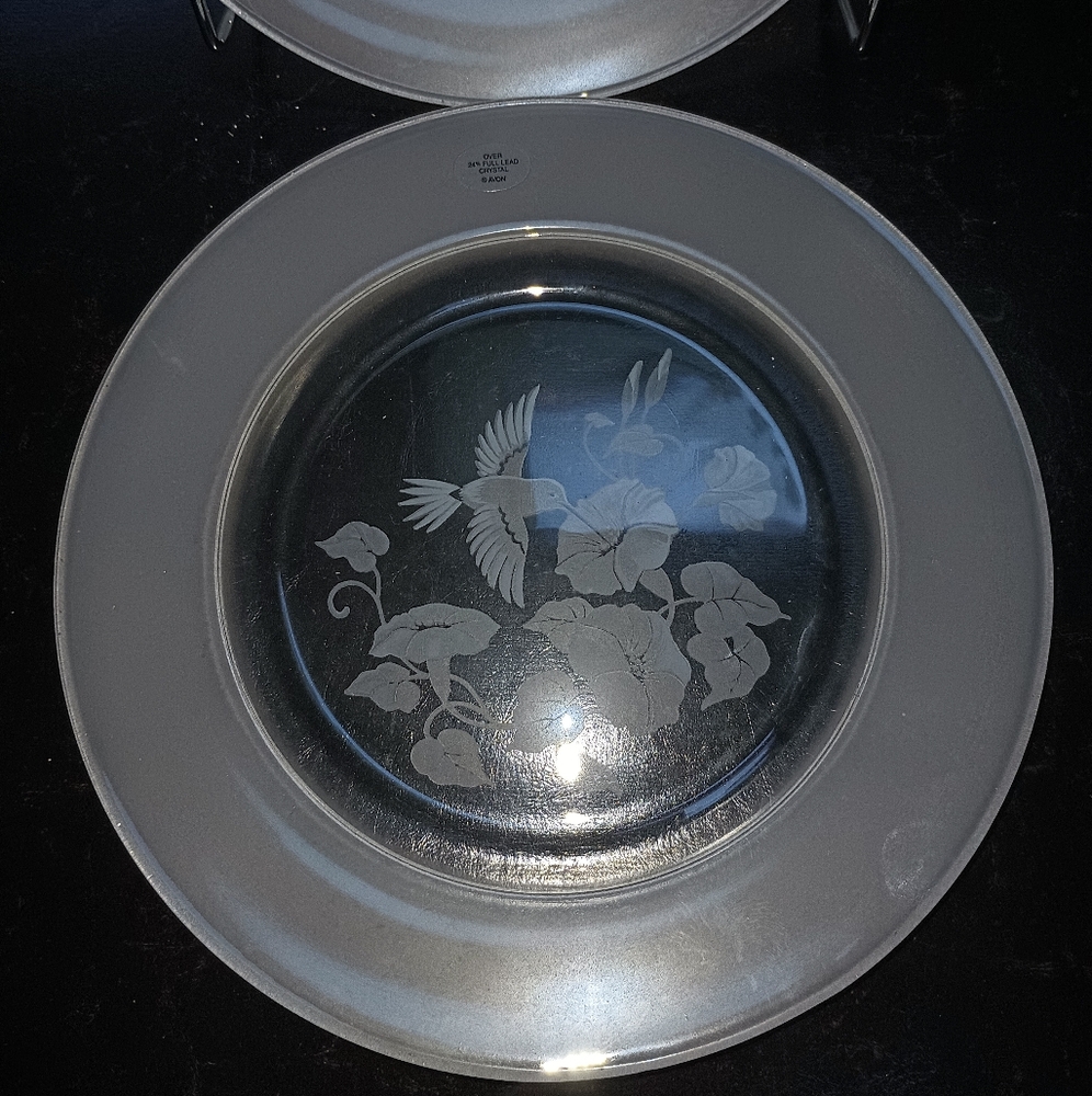 Avon Set of‎ 2 Clear/Frosted Crystal Hummingbird Desert Plates - Picture 4 of 10